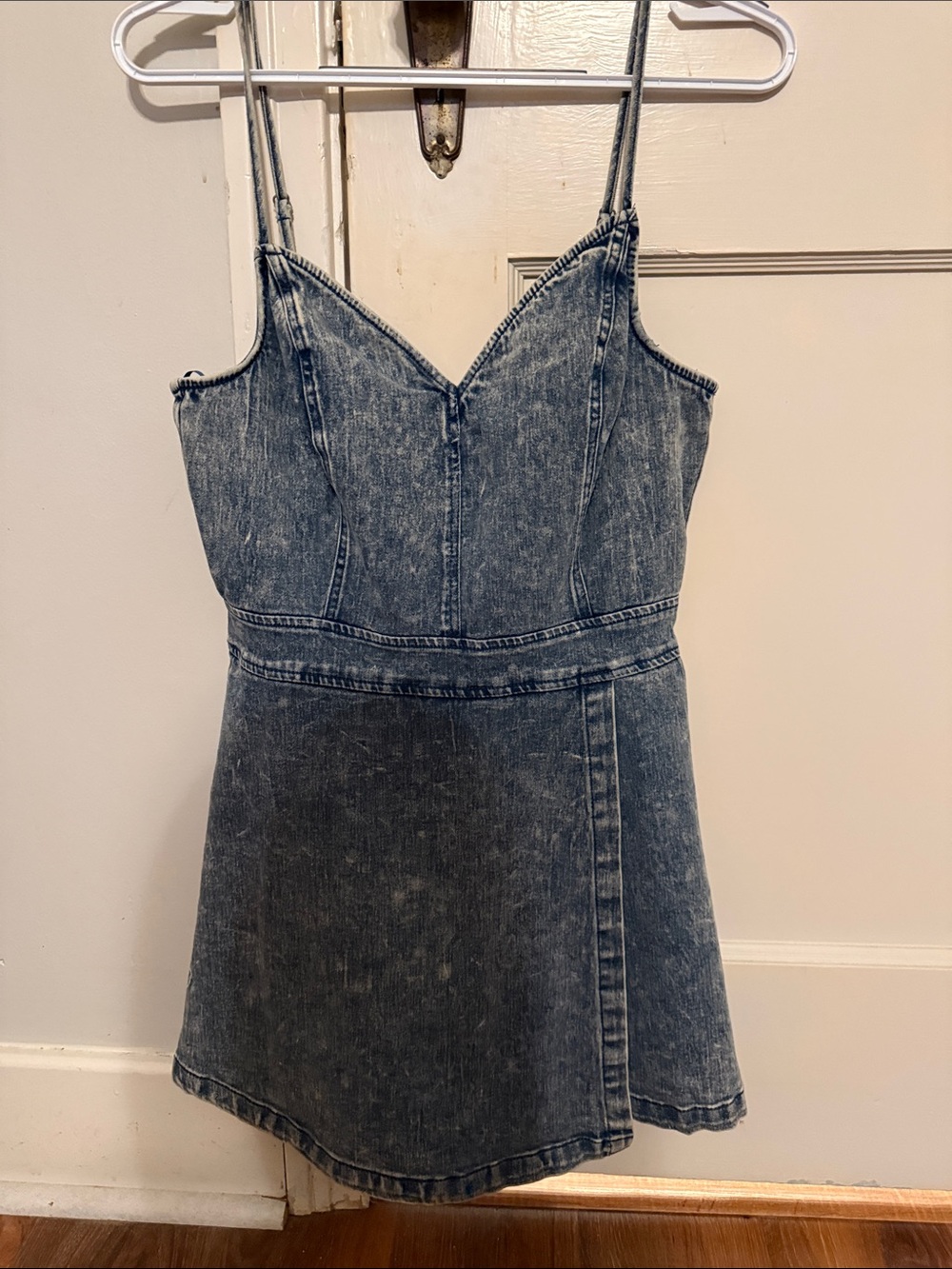 Vici Acid Wash Denim Mini Dress with Spaghetti Straps